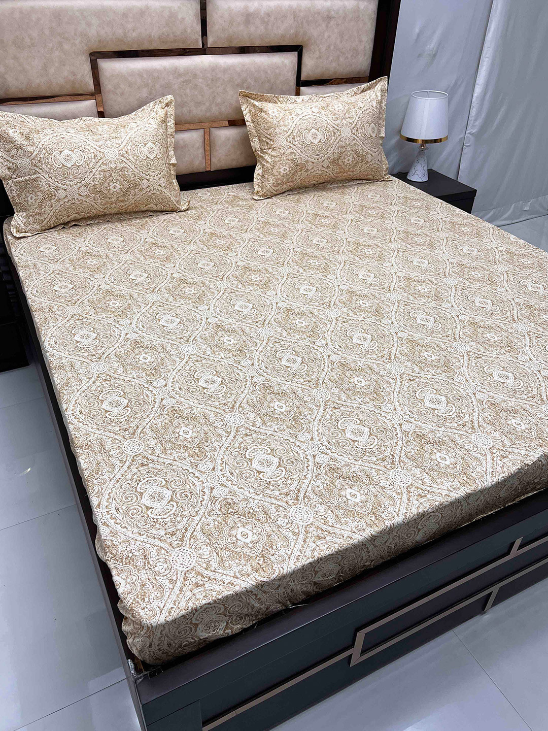 

Pure Decor Royal Velar Brown Ethnic Cotton 300 TC Super King Bedsheet & Pillow Covers