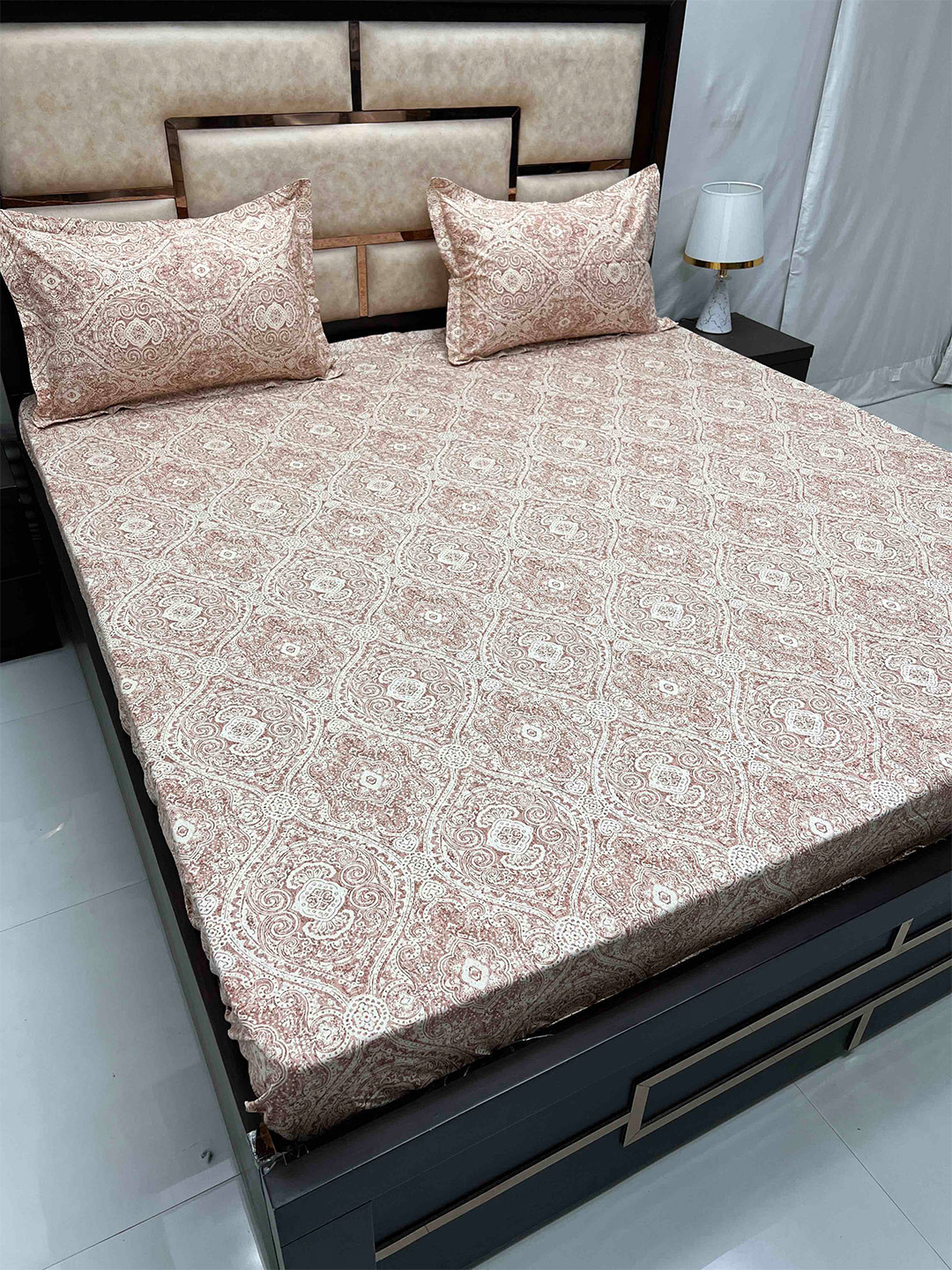 

Pure Decor Royal Velar Brown Ethnic Cotton 300 TC Super King Bedsheet & Pillow Covers