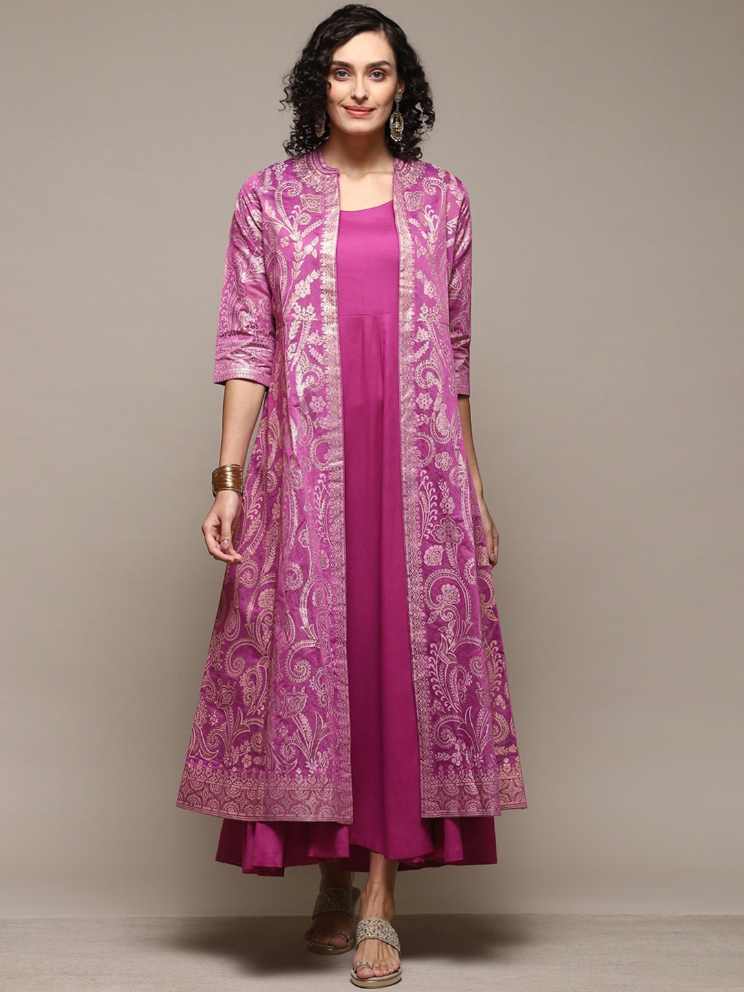 

Biba Sleeveless Maxi Ethnic Dress With A Jacket, Pink
