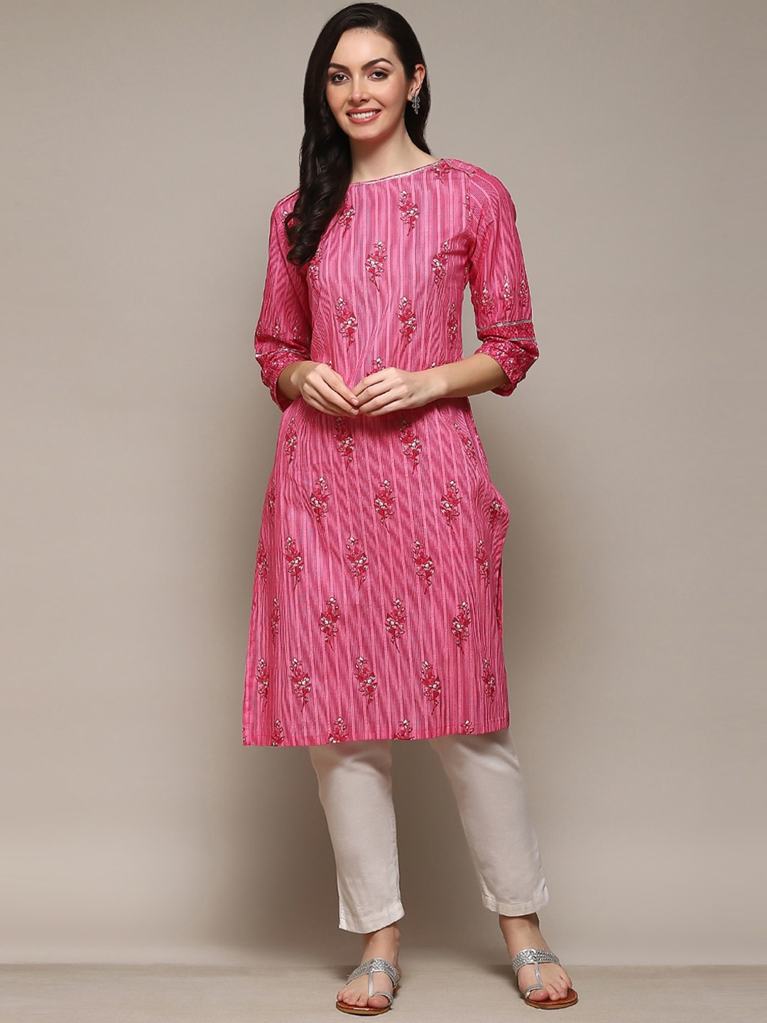 

Biba Floral Printed Cotton Kurta, Pink