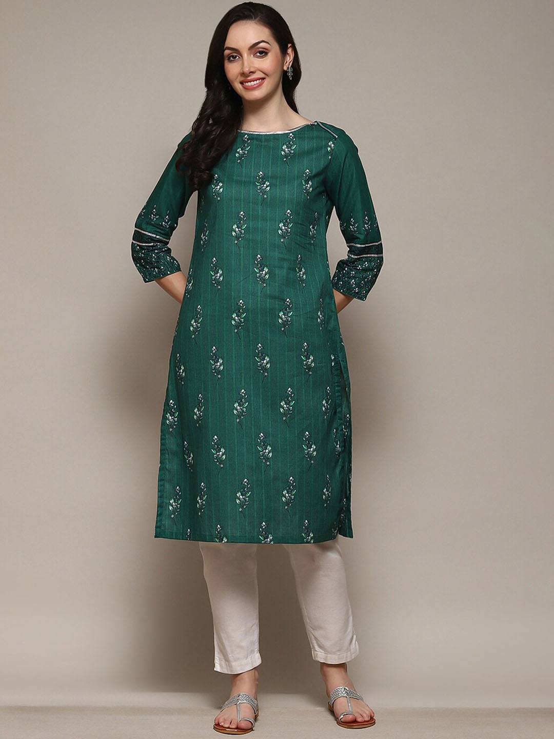 

Biba Floral Printed Straight Kurta, Green