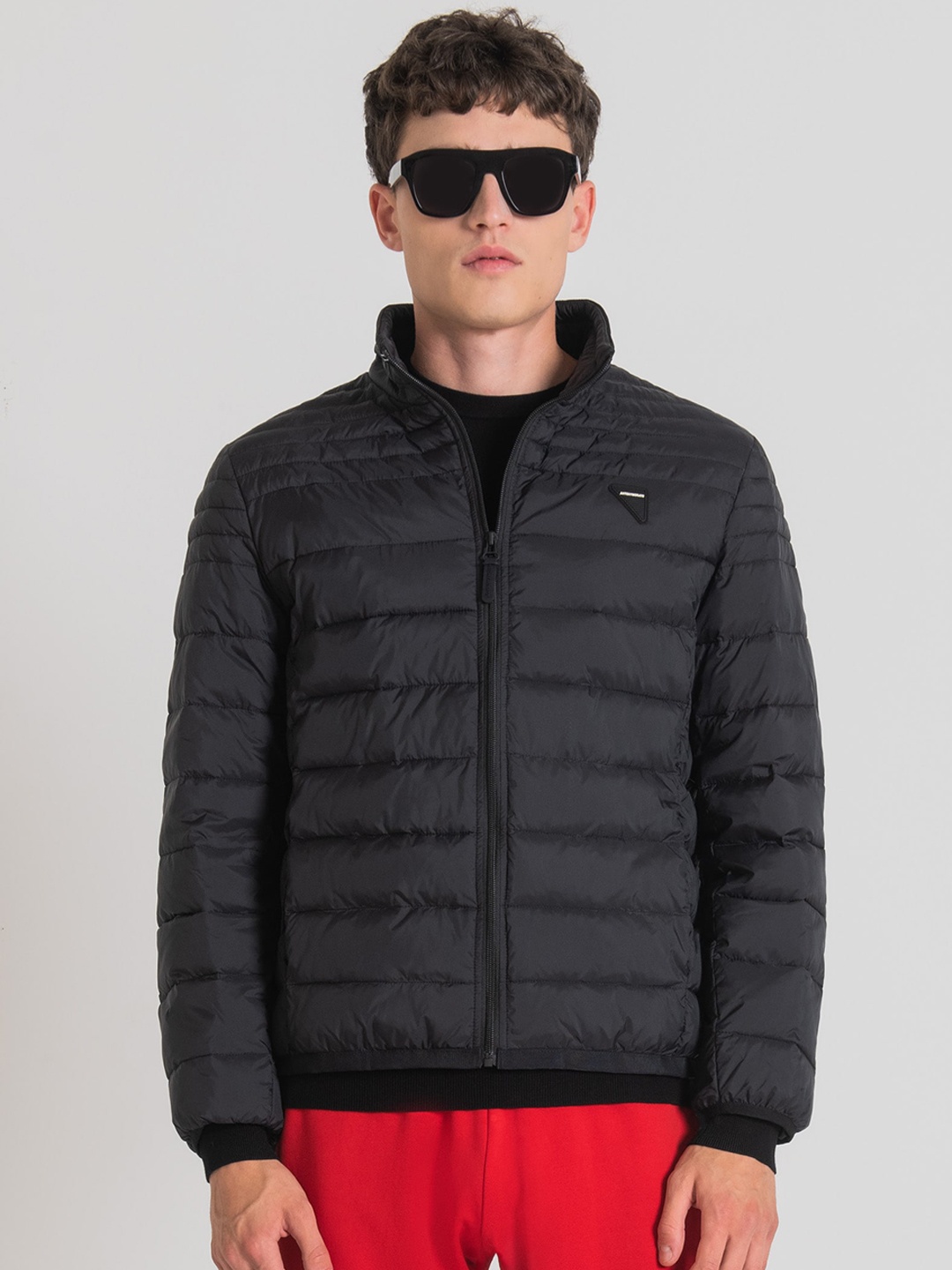 

Antony Morato Mock Collar Woven Quilted Jacket, Black