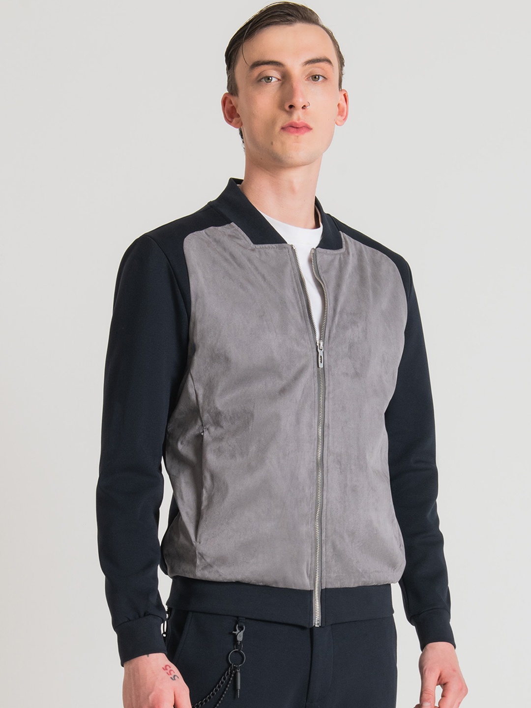 

Antony Morato Colourblocked Mock Collar Bomber Jacket, Navy blue