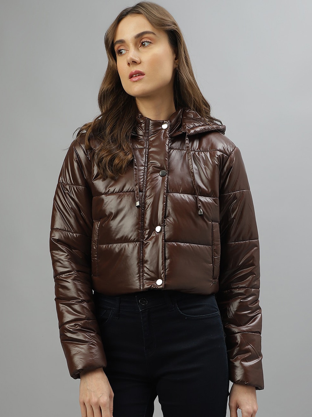 

ELLE Hooded Crop Padded Jacket, Brown