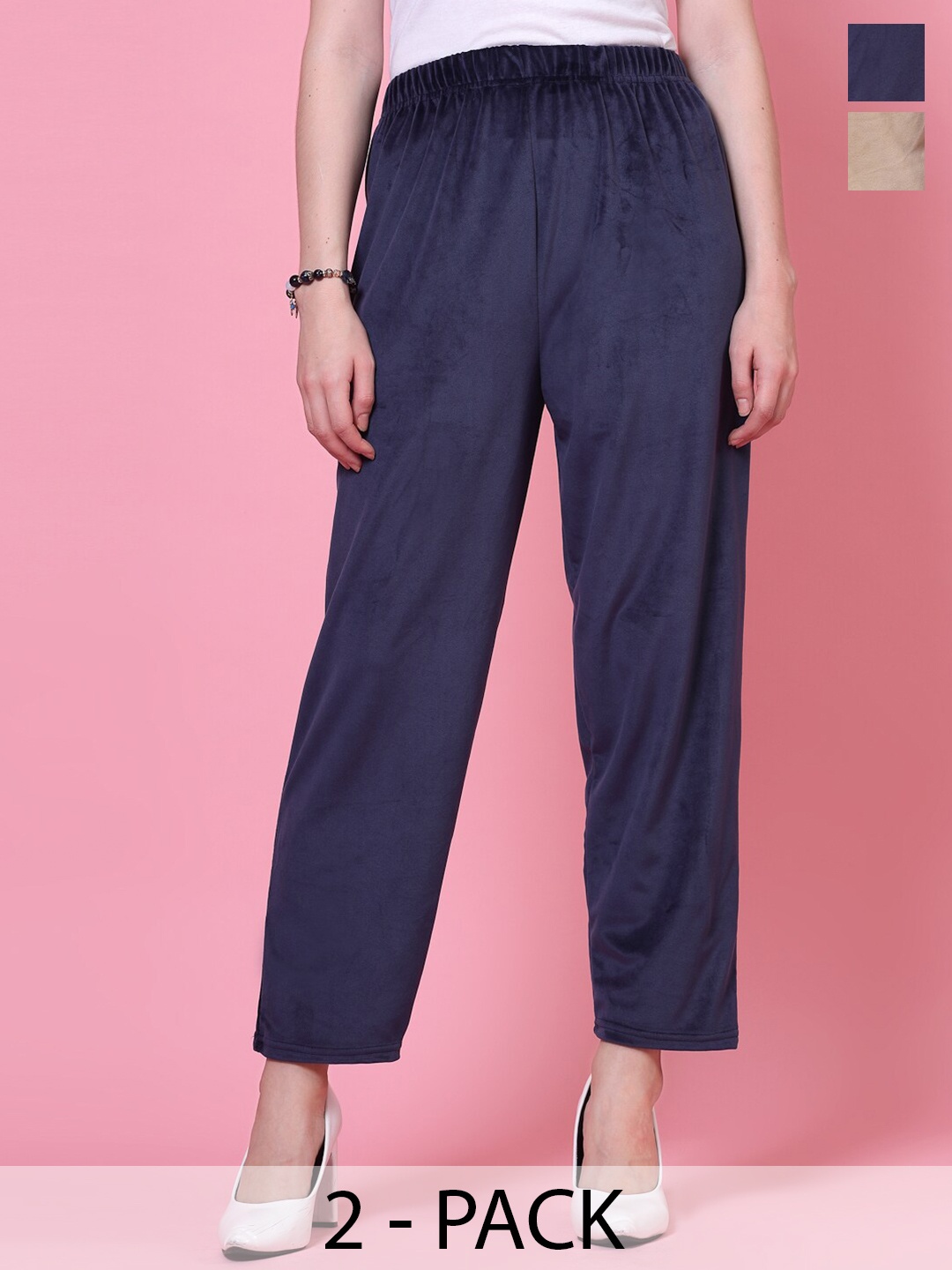

Clora Creation Women Pack Of 2 Velvet Straight-Fit Regular Trousers, Blue