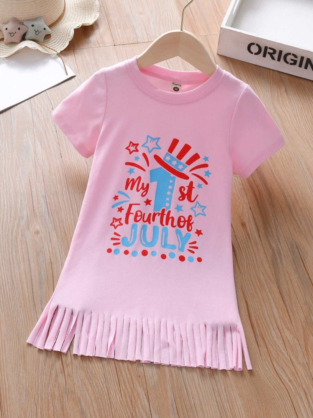 

StyleCast Girls Pink Typography Printed Fringed Cotton A-Line Dress