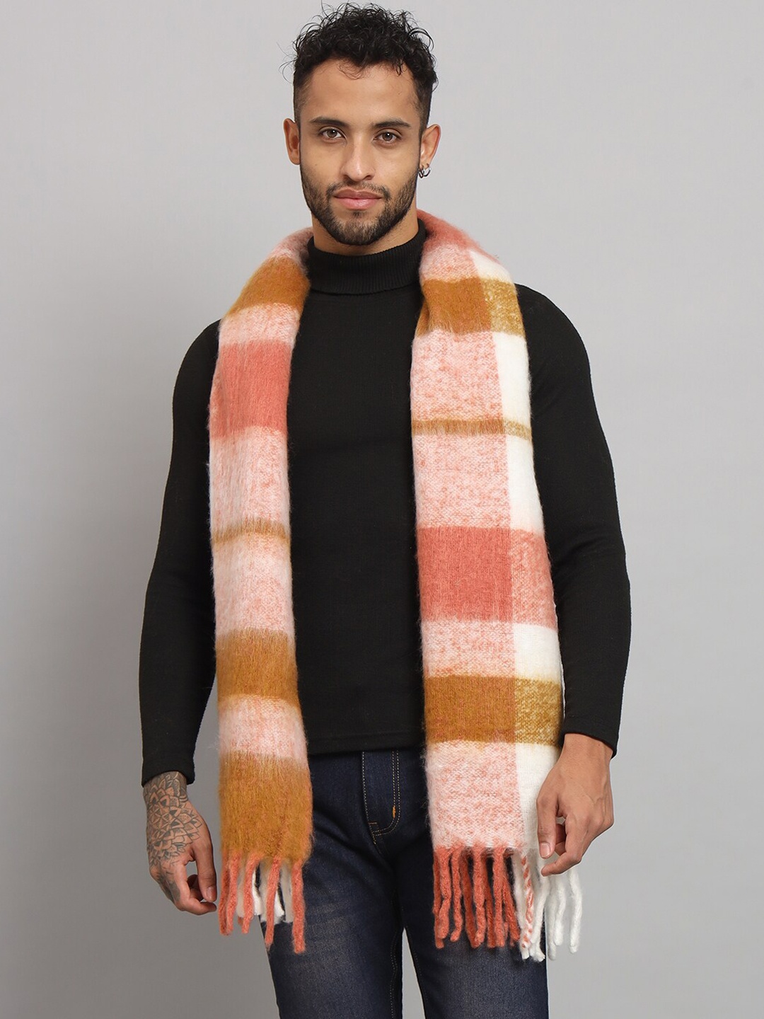 

HANDICRAFT PALACE Checked Lightweight Reversible Acrylic Muffler, Coral