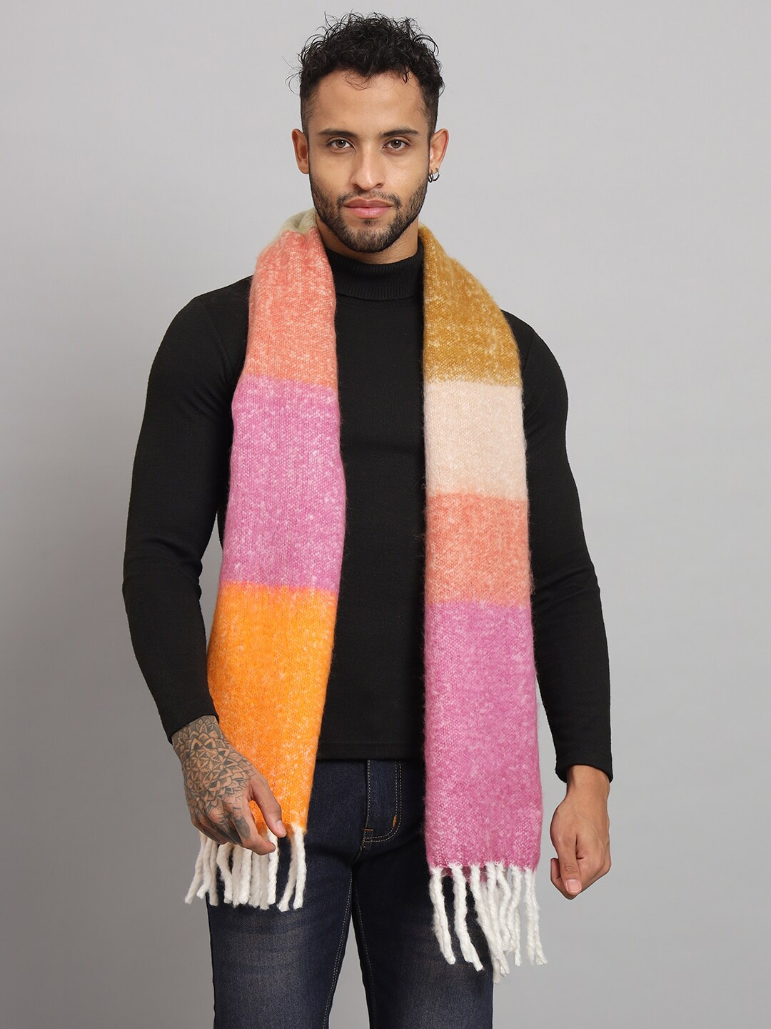 

HANDICRAFT PALACE Colourblocked Lightweight Reversible Acrylic Muffler, Pink