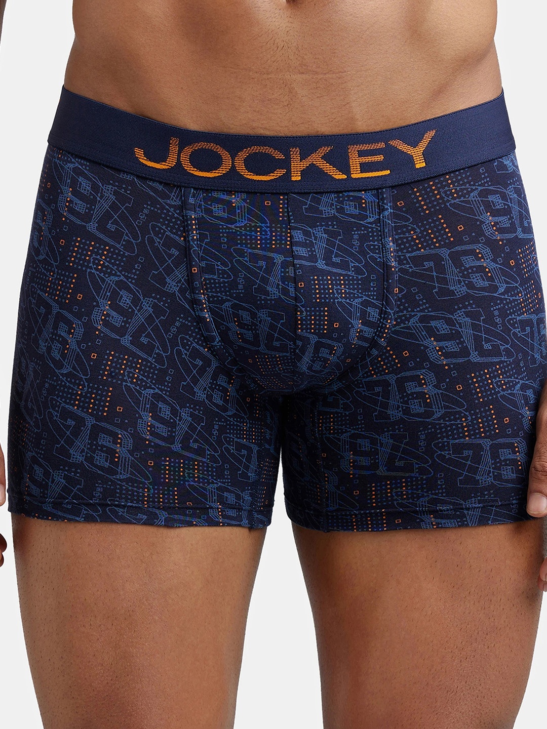 

Jockey Super Combed Cotton Stretch Printed Trunk with Ultrasoft Waistband-FP23, Navy blue