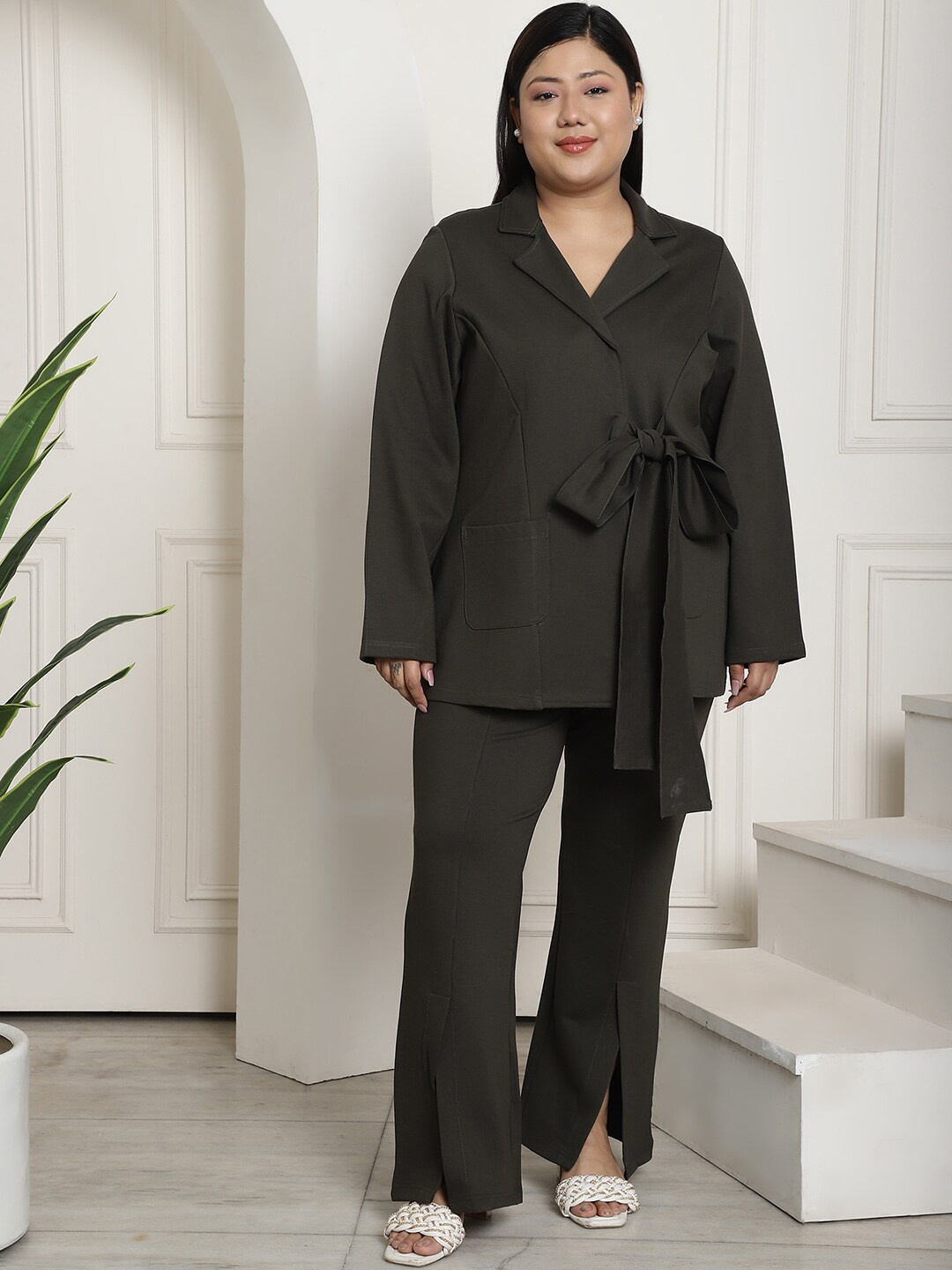 

theRebelinme Notched Lapel Collar Top With Flared Trousers Co-Ords, Black