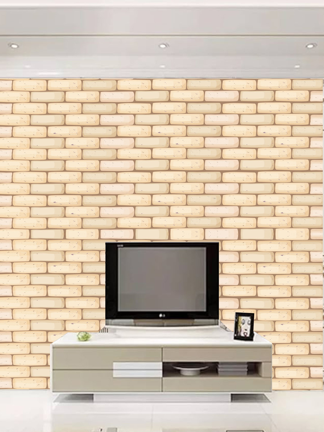

KSHIRSA Beige Geometric Printed Rustic Brick Self Adhesive Removable Waterproof Wallpaper