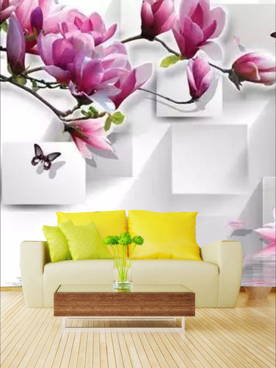 

KSHIRSA White & Pink Floral Printed Self Adhesive Removable Waterproof Wallpaper