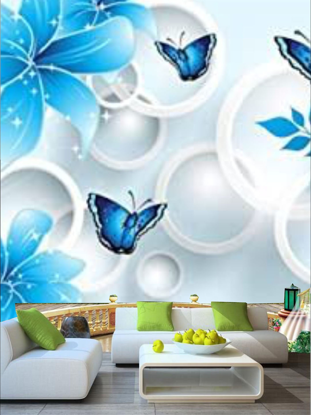 

KSHIRSA White & Blue Floral Printed Self Adhesive Removable Waterproof Wallpaper