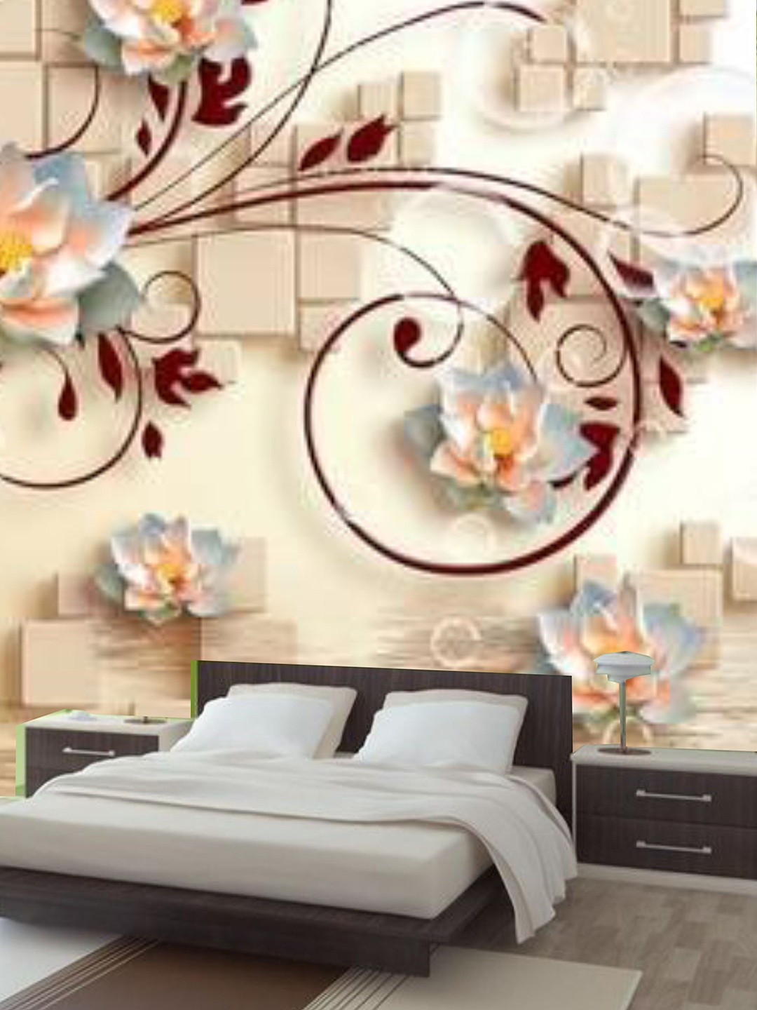 

KSHIRSA Beige & Blue Floral Printed Self Adhesive Removable Waterproof Wallpaper