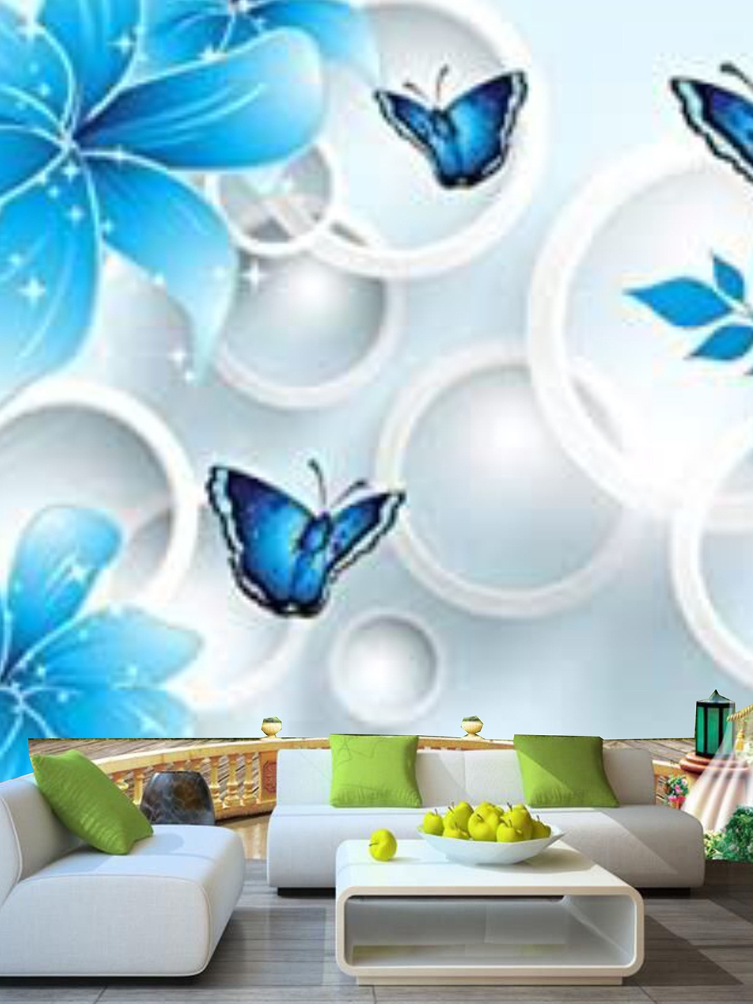 

KSHIRSA White & Blue Floral Printed Self Adhesive Removable Waterproof Wallpaper