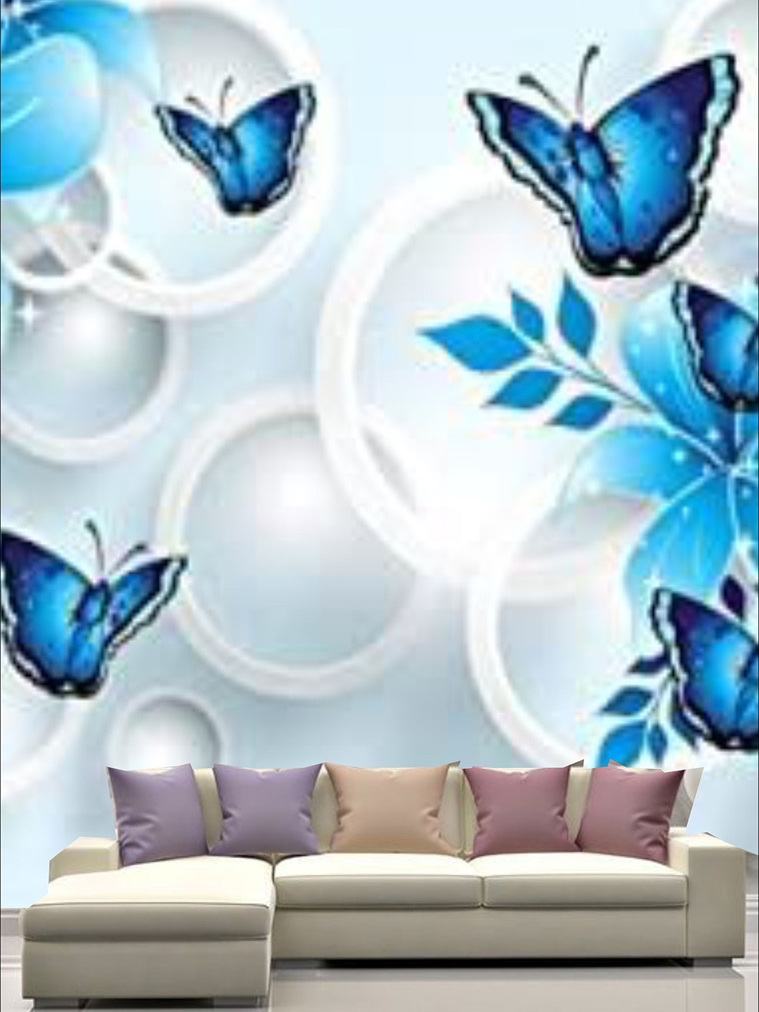 

KSHIRSA White & Blue Floral Printed Self Adhesive Removable Waterproof Wallpaper