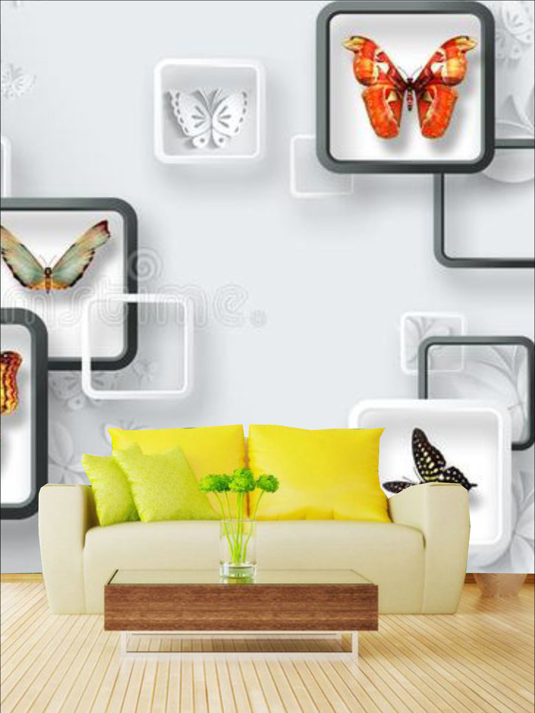 

KSHIRSA White & Grey Butterfly Printed Self Adhesive Removable Waterproof Wallpaper