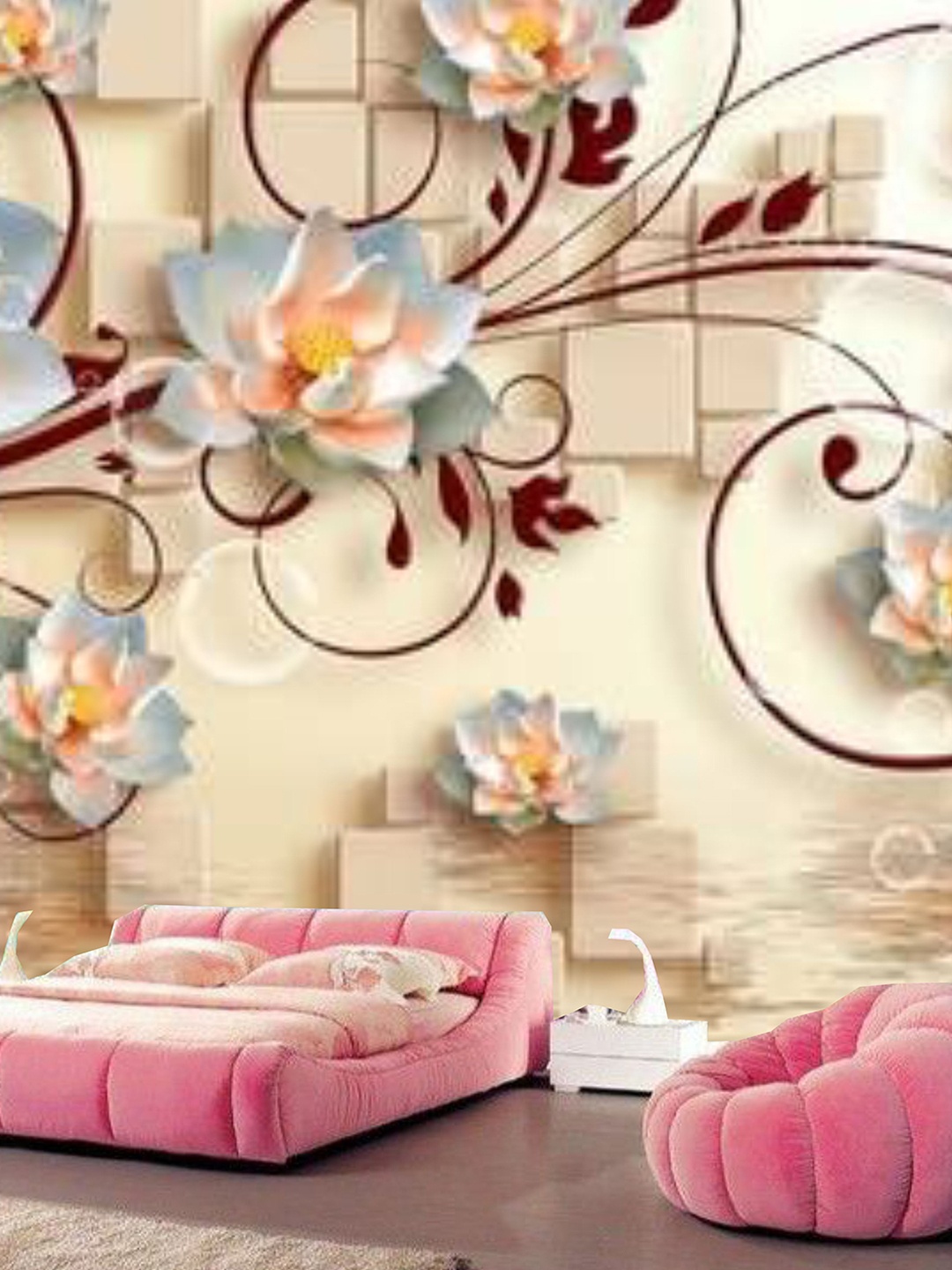 

KSHIRSA Beige Brown Floral Self Adhesive Removable Waterproof Wallpaper