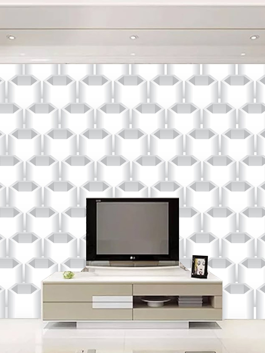 

KSHIRSA White & Grey Geometric Printed Self Adhesive Removable Waterproof Wallpaper