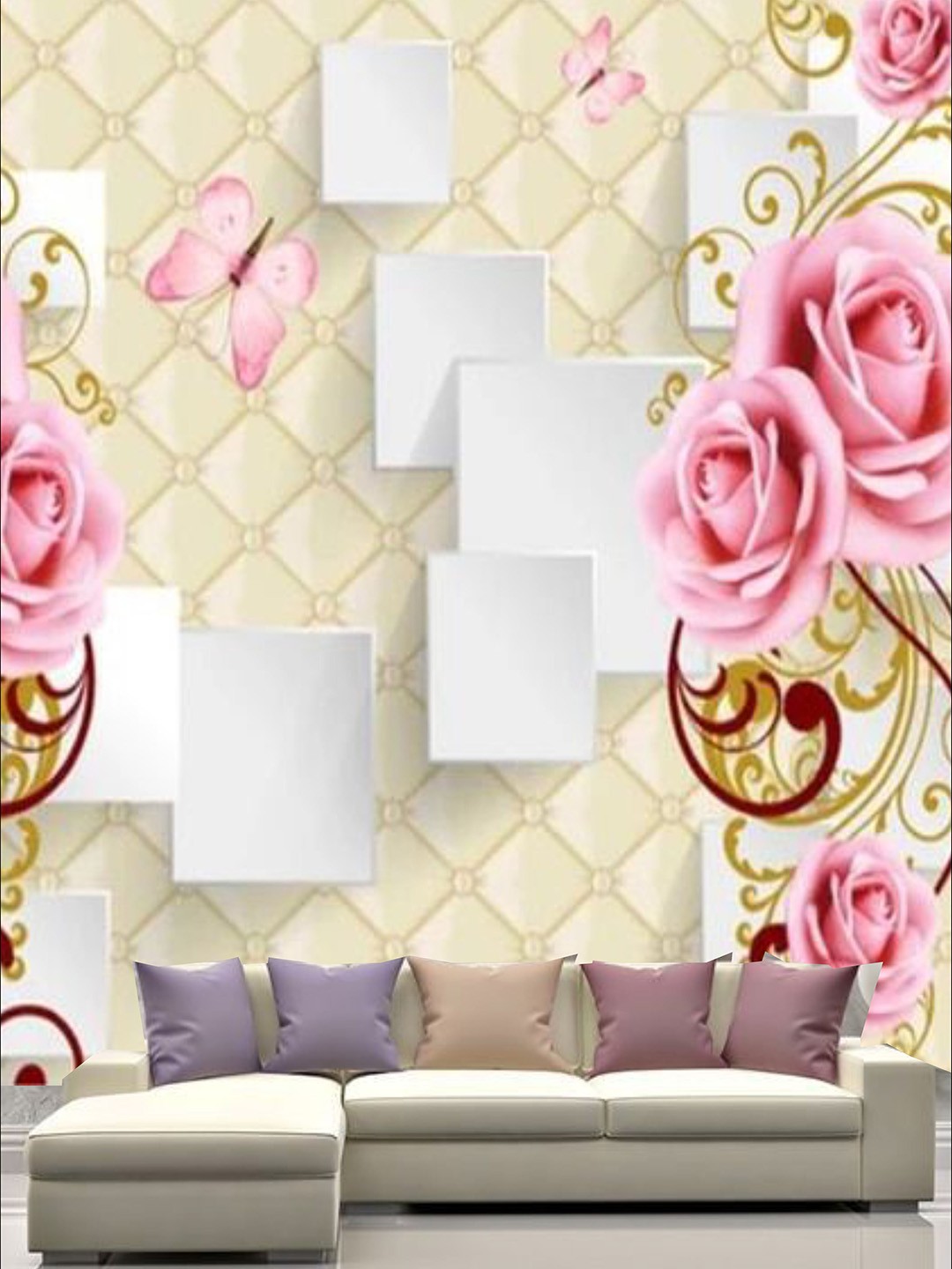 

KSHIRSA Beige & Pink Floral Printed Self Adhesive Removable Waterproof Wallpaper