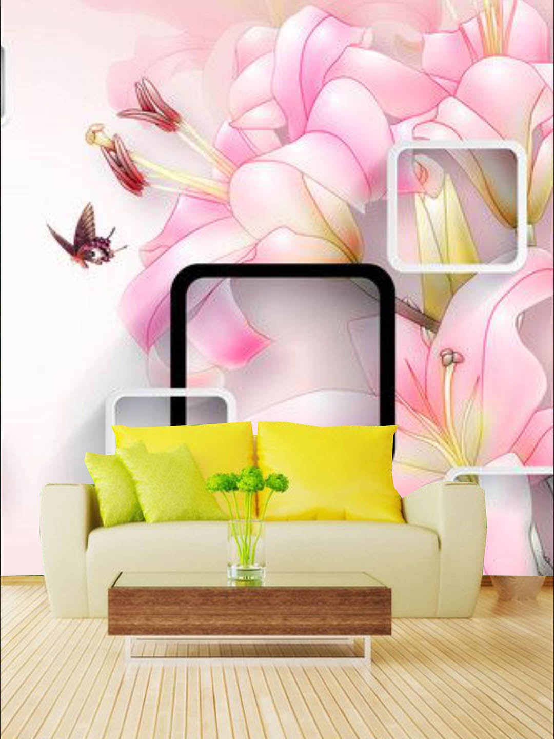 

KSHIRSA Pink Floral Self Adhesive Removable Waterproof Wallpaper