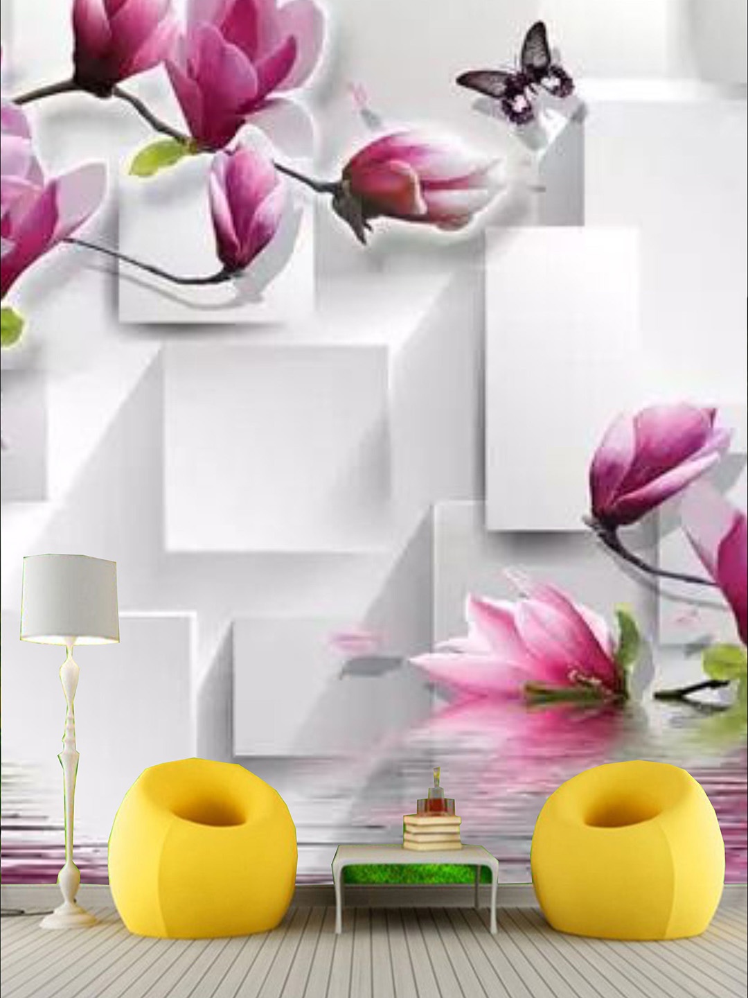 

KSHIRSA White & Pink Floral Printed Self Adhesive Removable Waterproof Wallpaper