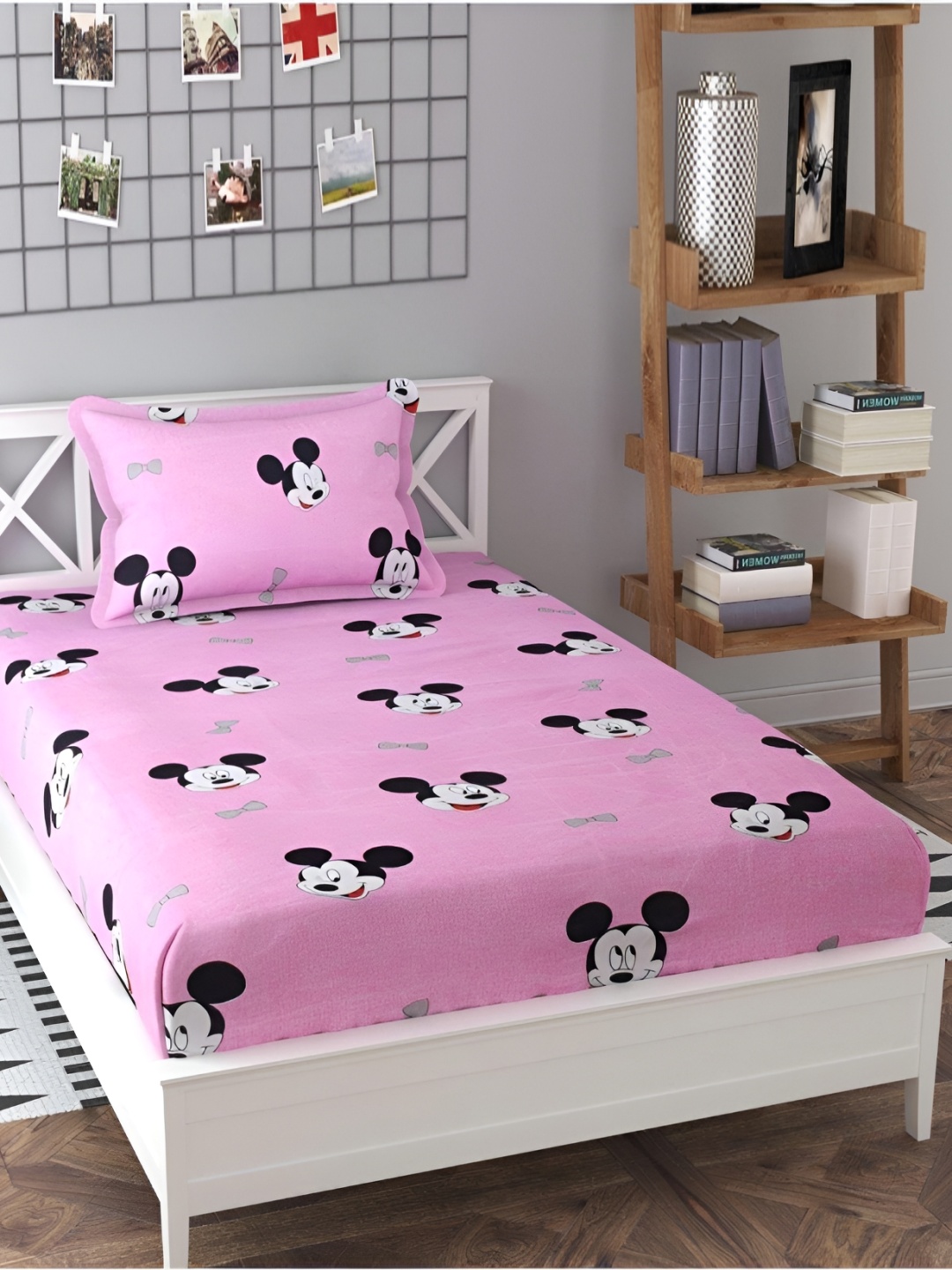 

Supreme Home Collective Pink Cartoon 144 TC Single Bedsheet with 1 Pillow Cover