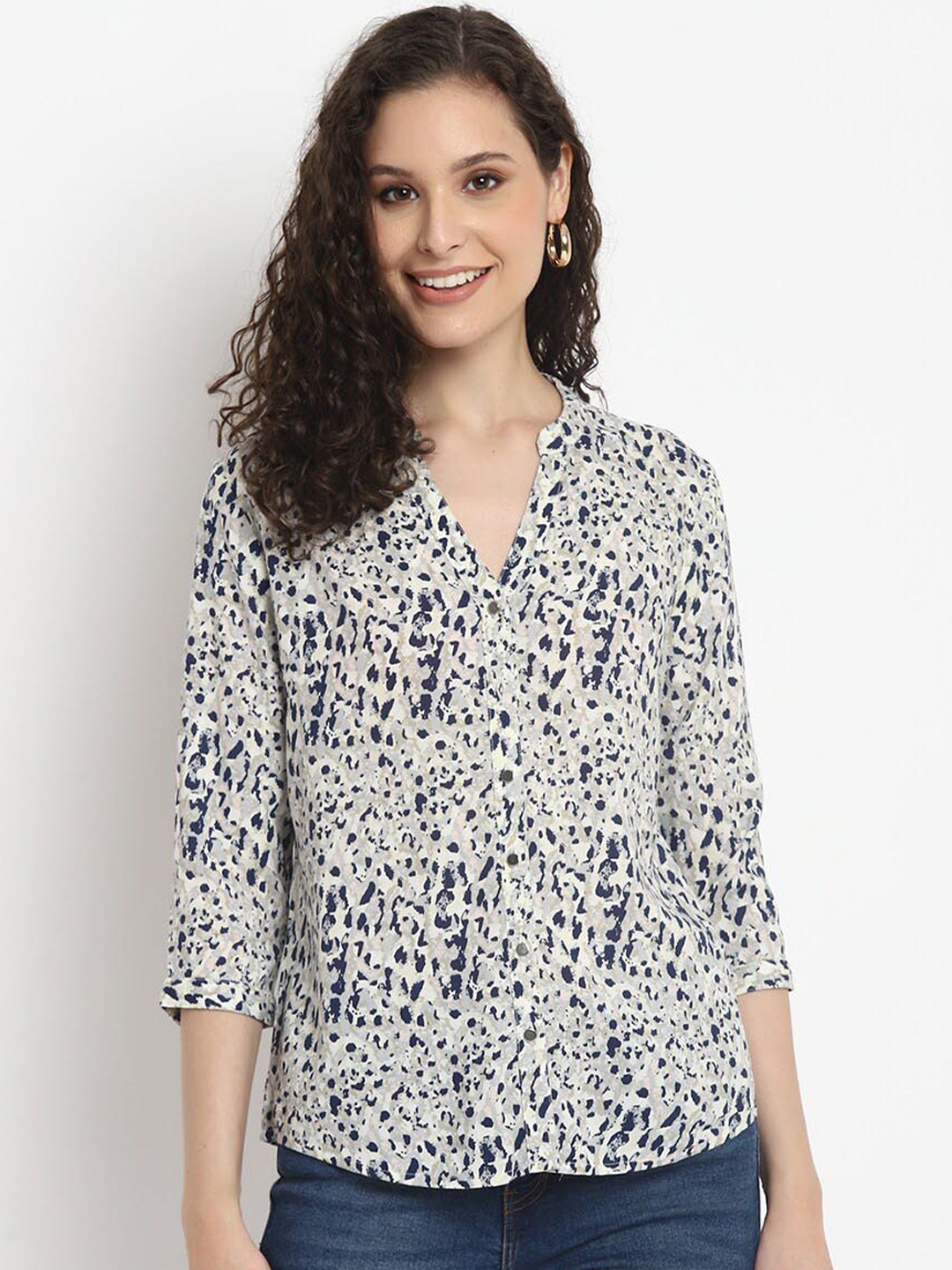 

Porsorte Comfort Abstract Printed Mandarin Collar Formal Shirt, Grey melange