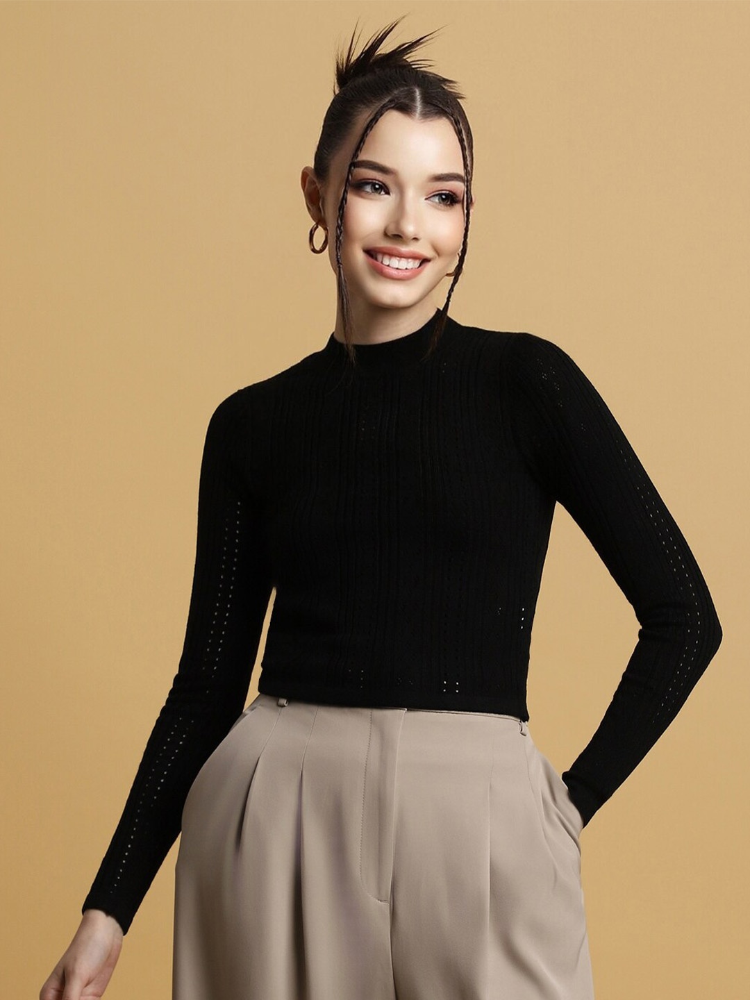 

FOREVER 21 Ribbed Acrylic Pullover, Black