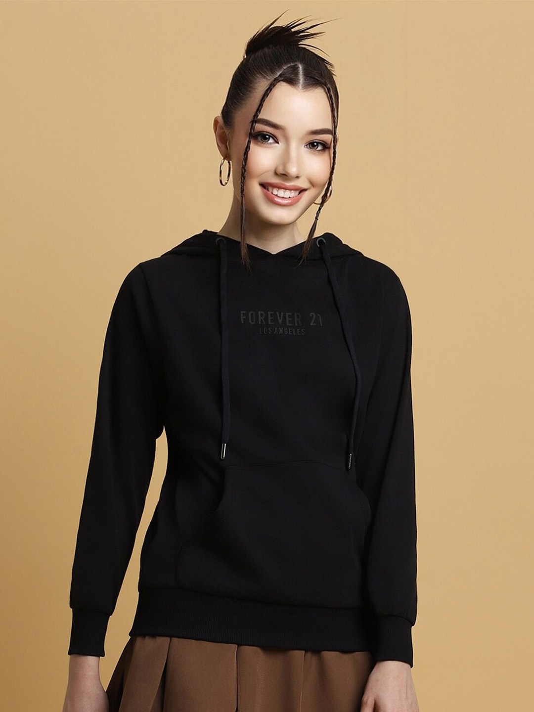 

FOREVER 21 Black Hooded Cotton Sweatshirt