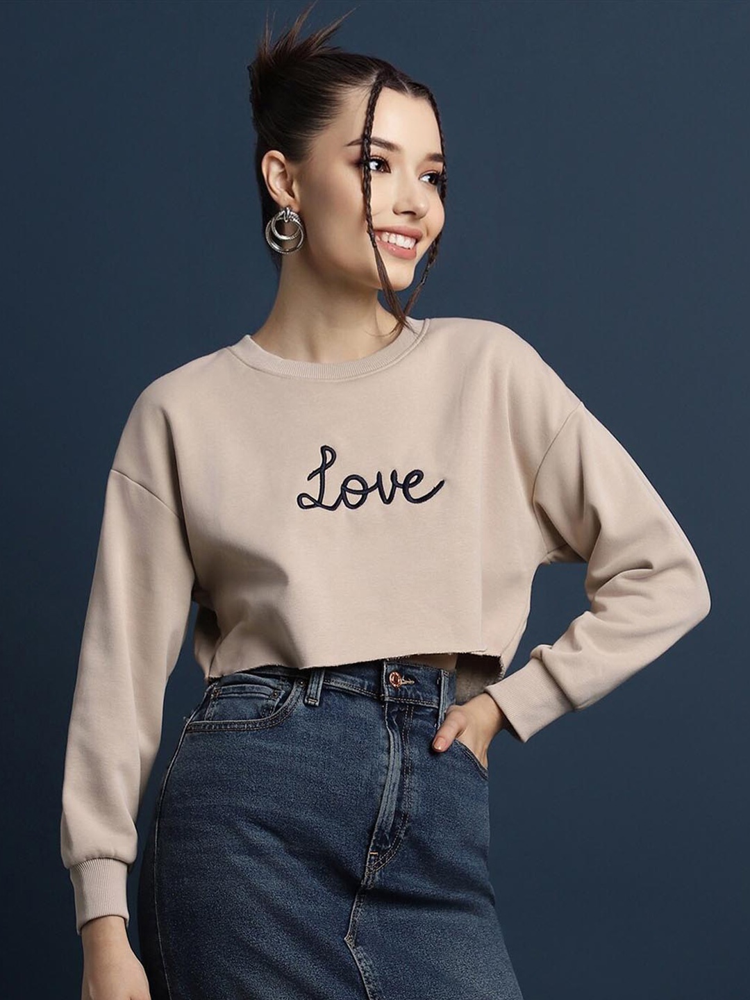 

FOREVER 21 Typography Printed Sweatshirt, Beige