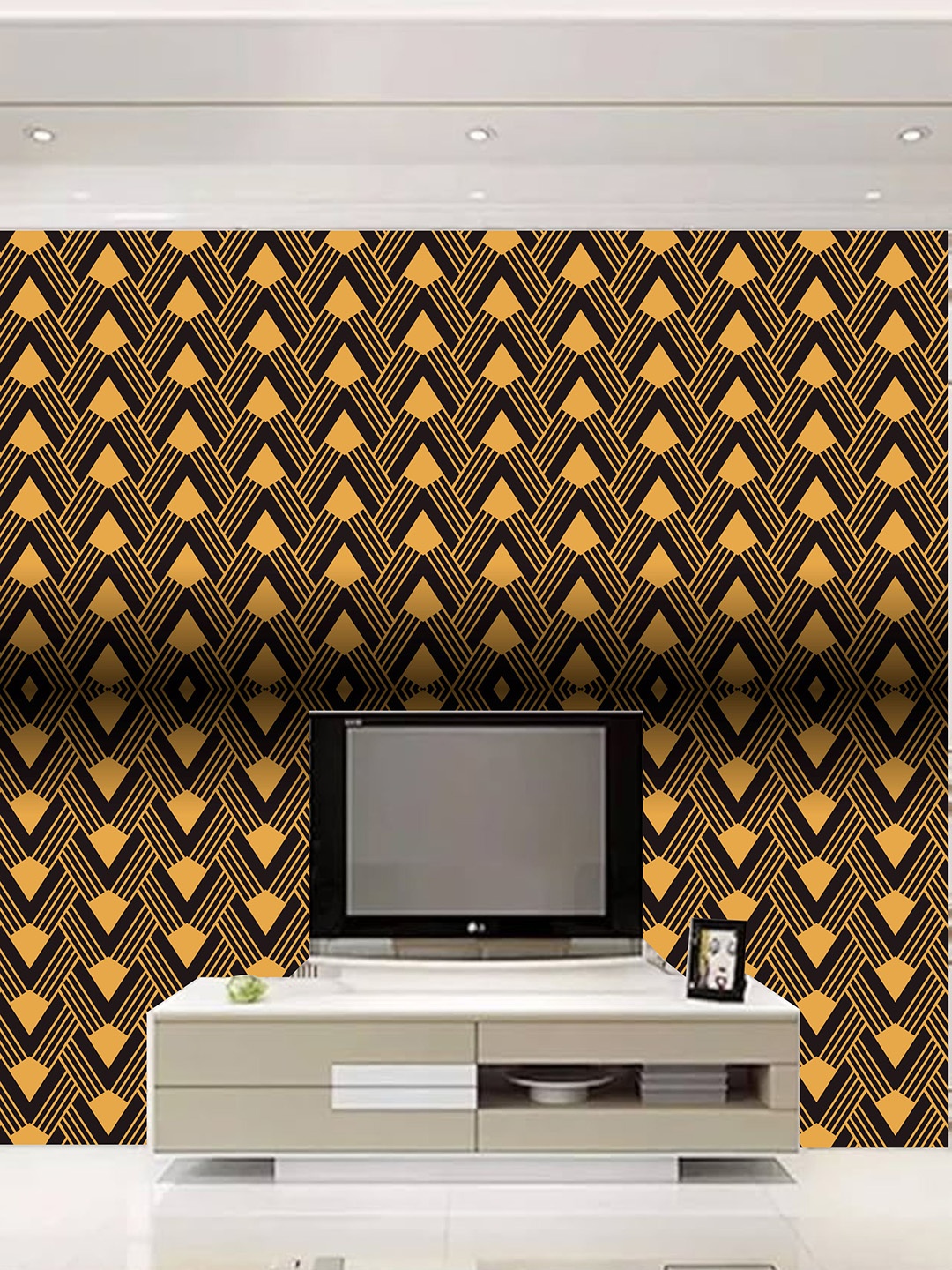 

KSHIRSA Black & Yellow Printed Self Adhesive Removable Waterproof Wallpaper