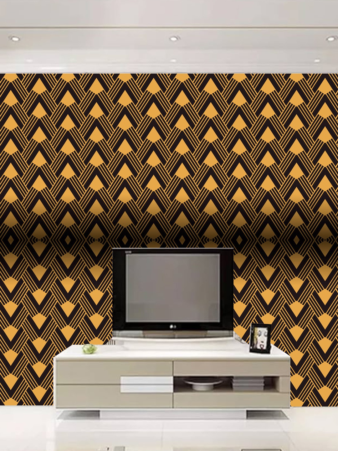 

KSHIRSA Black & Yellow Geometric Printed Self Adhesive Removable Waterproof Wallpaper