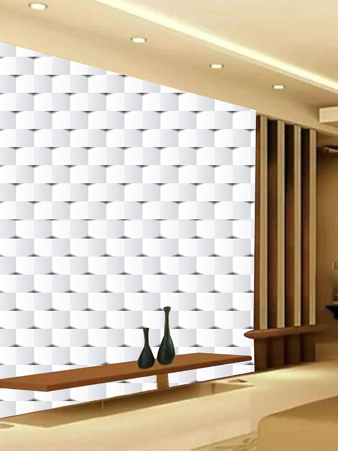 

KSHIRSA White & Grey Geometric Printed Self Adhesive Removable Waterproof Wallpaper