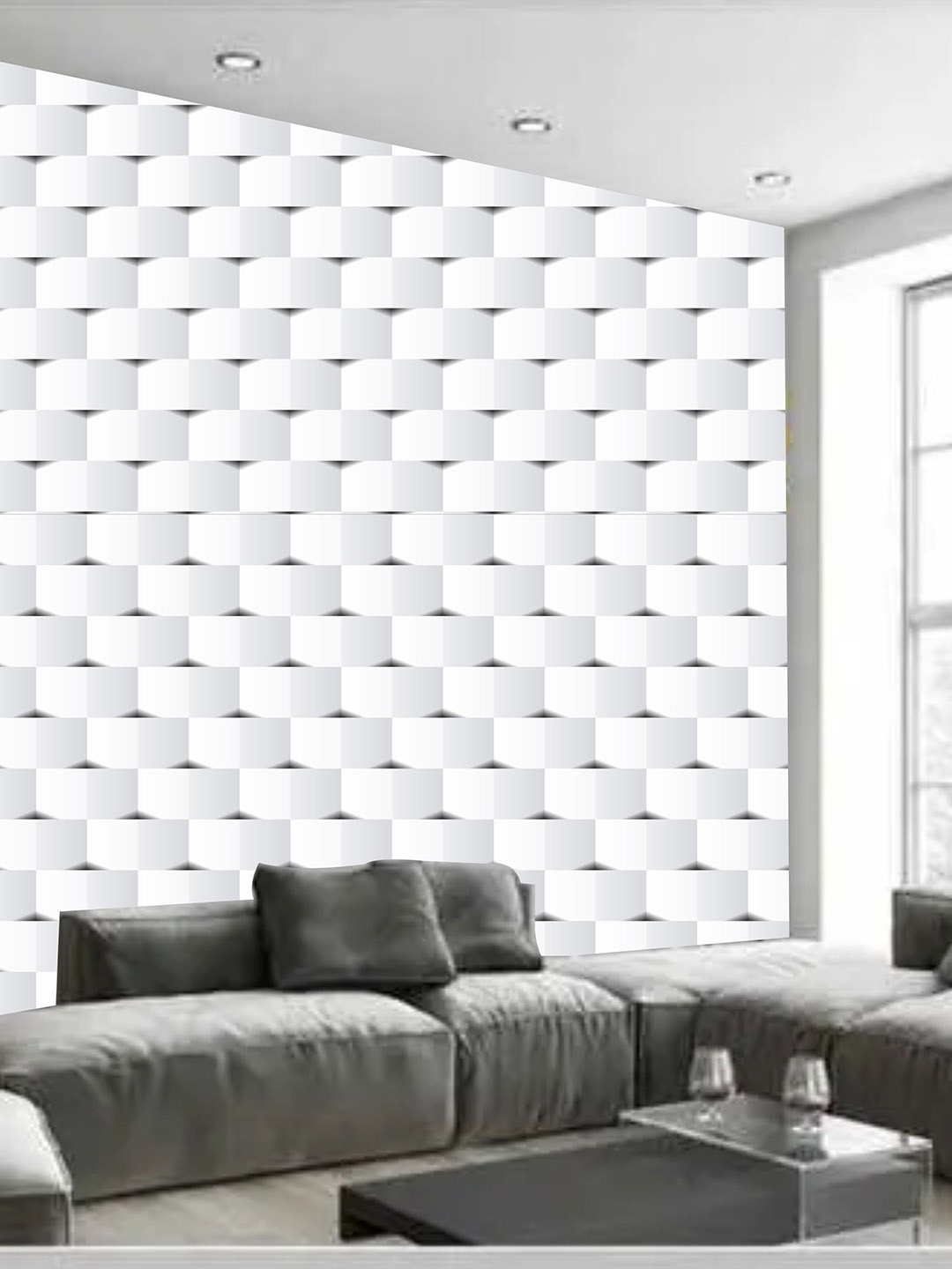 

KSHIRSA White & Grey Geometric Printed Self Adhesive Removable Waterproof Wallpaper