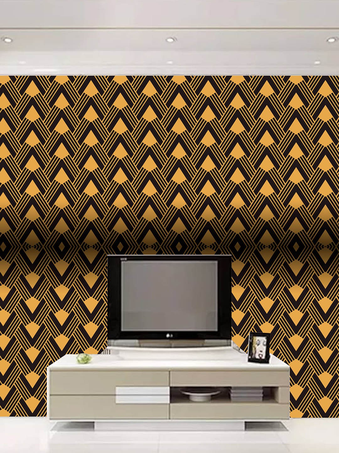 

KSHIRSA Yellow Black Abstract Self Adhesive Removable Waterproof Wallpaper