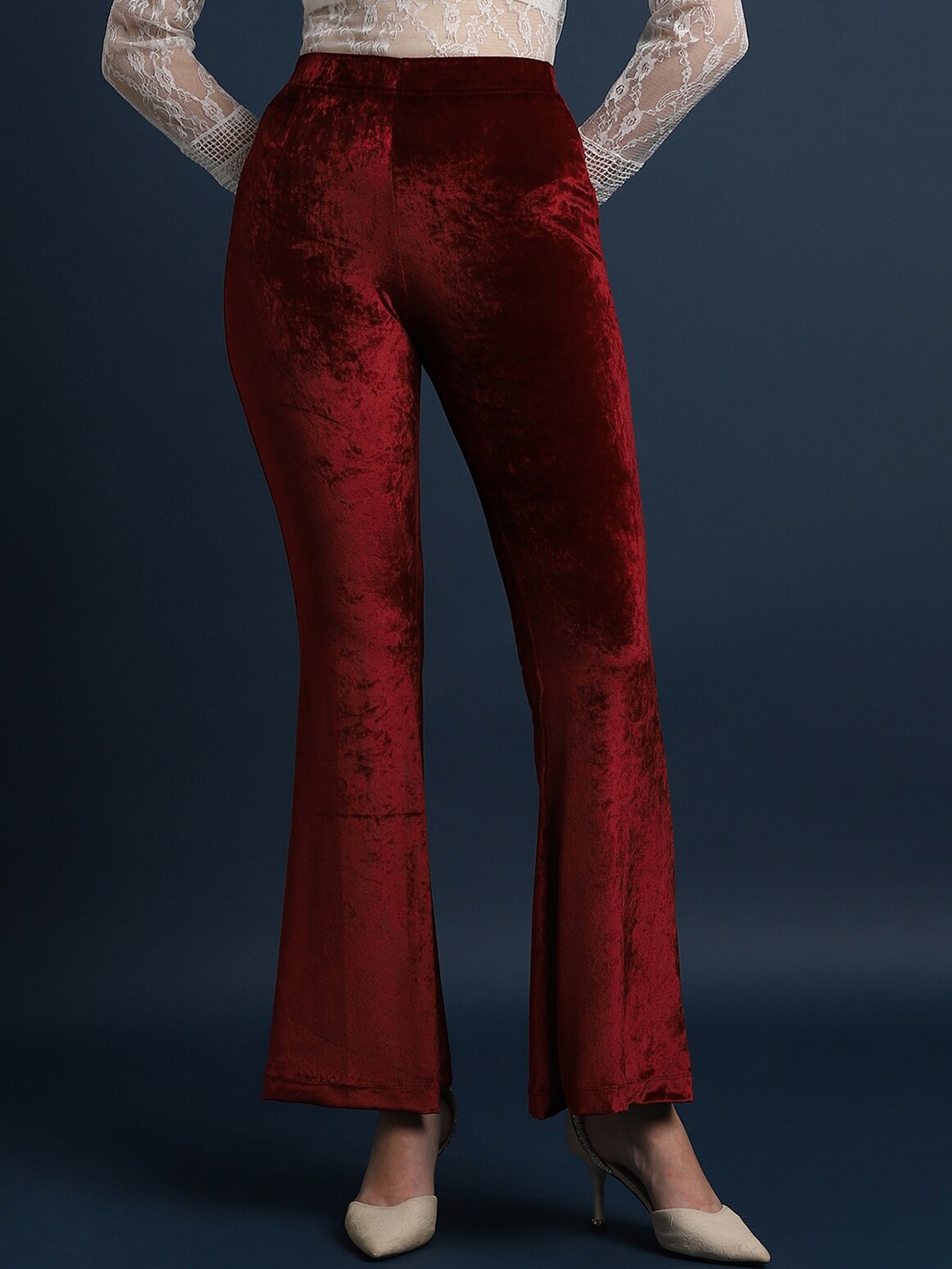 

FOREVER 21 Women Mid Rise Bootcut Trousers, Red