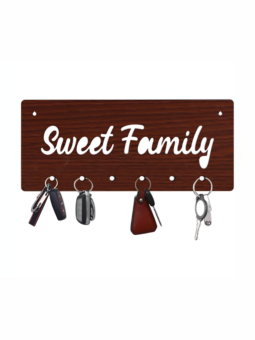 

CVANU Brown Sweet Family Laser Cut Wooden 6 Hooks Key Holder