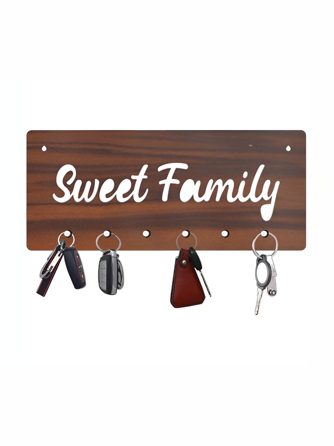 

CVANU Brown Sweet Family Laser Cut Wooden 6 Hooks Key Holder