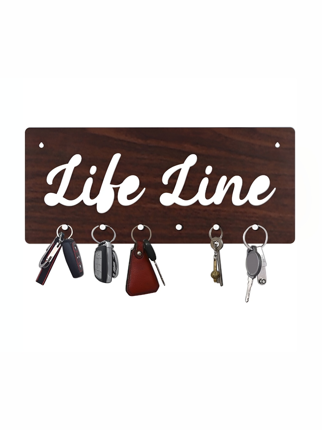 

CVANU Brown Life Line Laser-Cut Wooden Key Holder With 6 Hooks