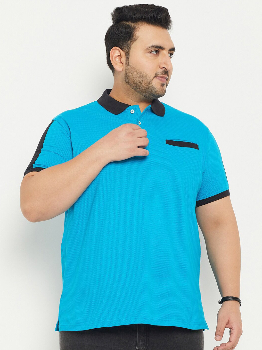 

bigbanana Plus Size Polo Collar Bio Finish Pure Cotton T-shirt, Turquoise blue