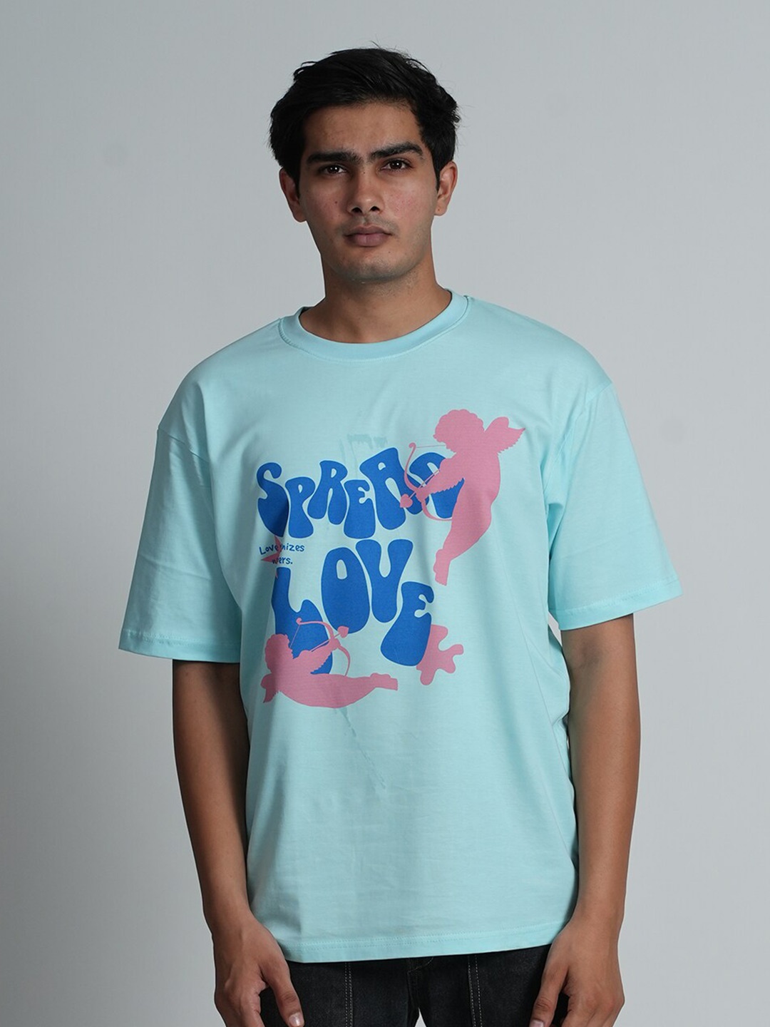 

Bloopers Store Typography Printed Drop-Shoulder Sleeves Oversized Baggy Fit T-shirt, Blue