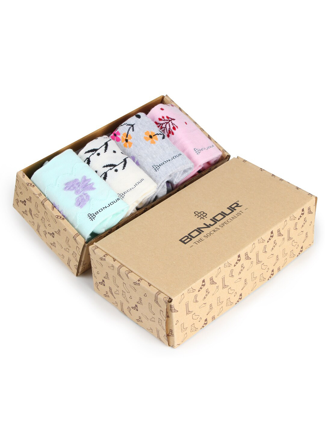 

Bonjour Women Pack Of 4 Assorted Patterned Cotton Ankle Length Socks
