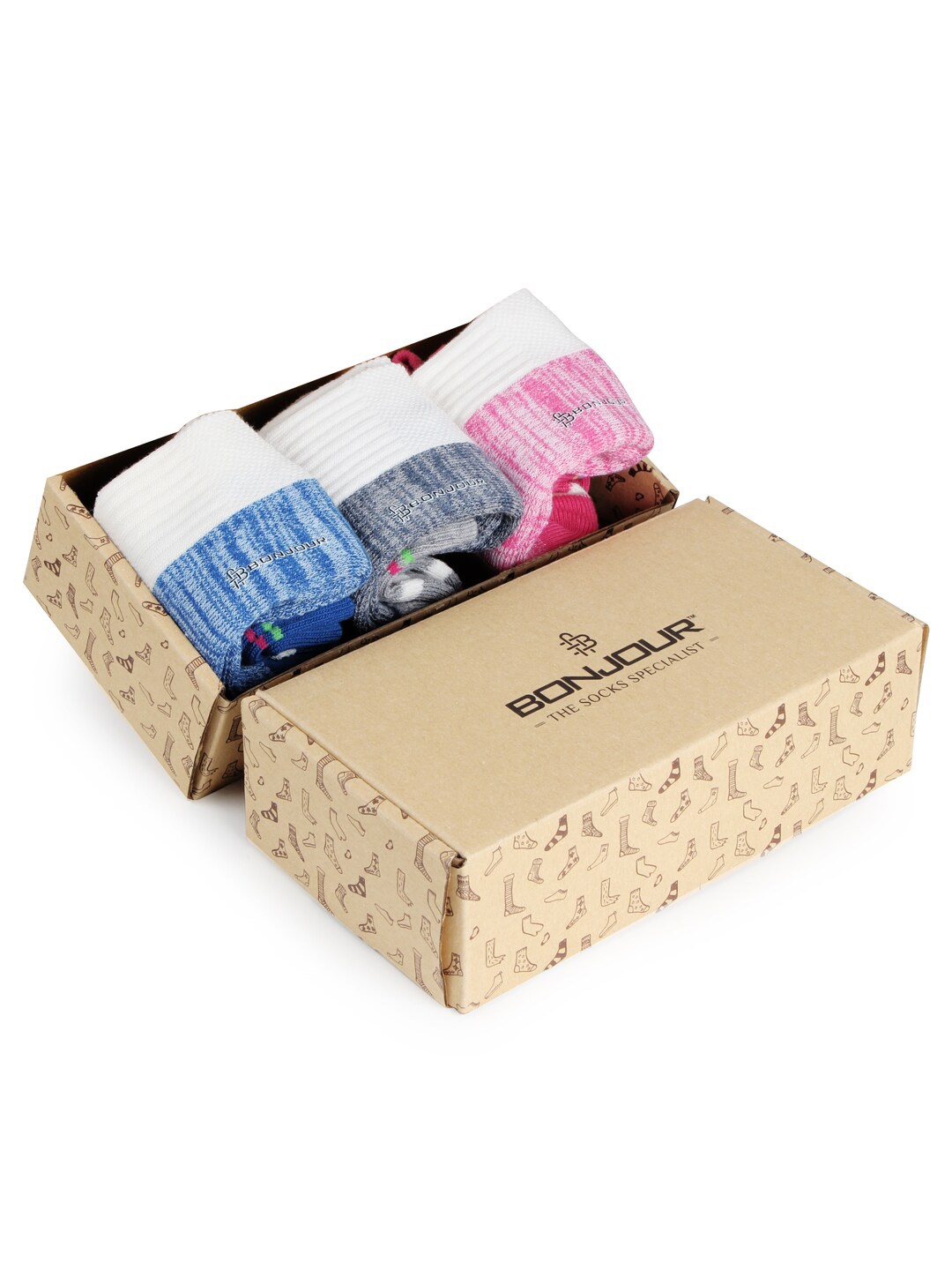 

Bonjour Women Pack Of 3 Colour-Blocked Cotton Ankle Length Socks, Pink