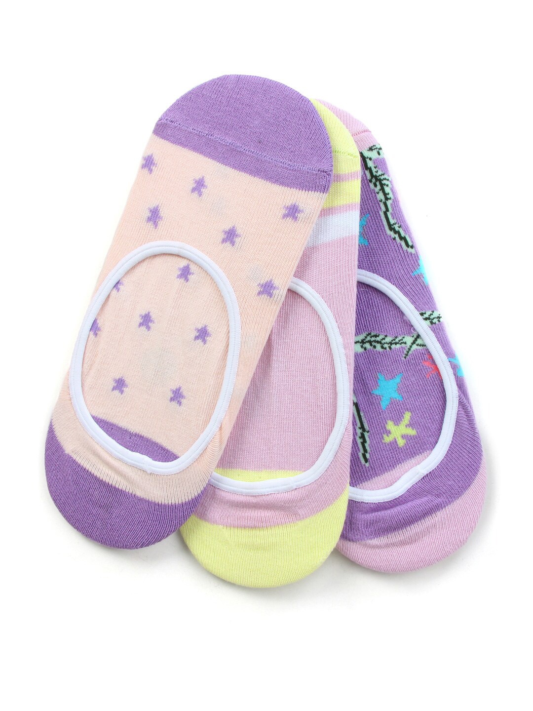 

Bonjour Girls Pack Of 3 Printed Shoe Liner Socks, Purple