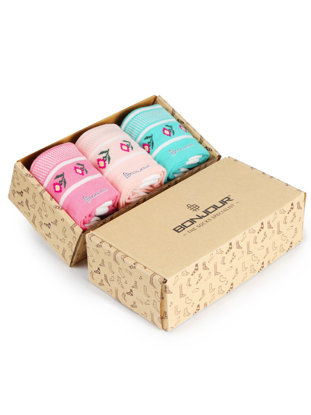 

Bonjour Women Pack Of 3 Assorted Patterned Breathable Ankle Length Socks