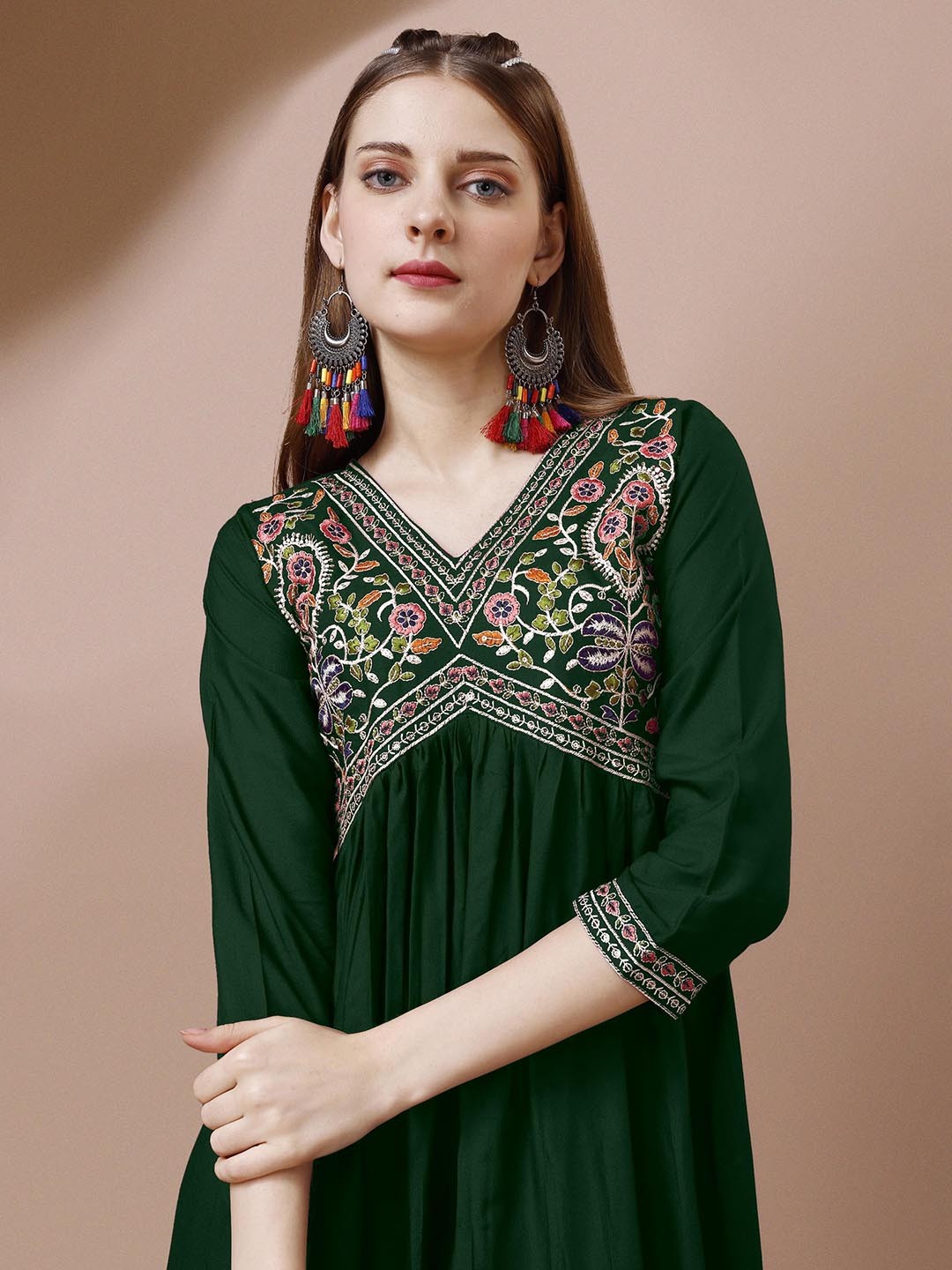 

Shree Ramkrishna Fab Floral Embroidered Sequinned Anarkali Dress, Green