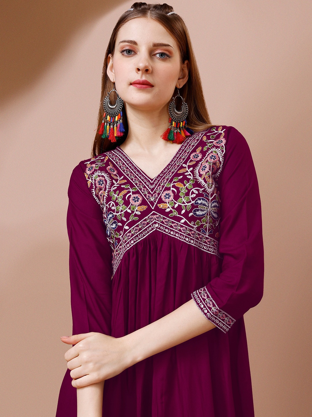 

Shree Ramkrishna Fab Floral Embroidered Sequinned Anarkali Dress, Purple