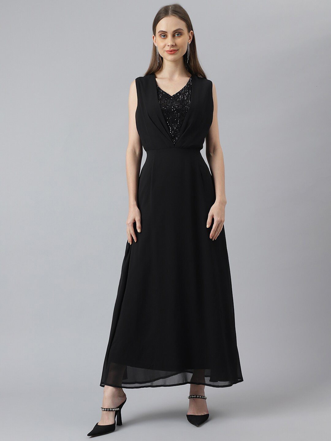 

Latin Quarters V-Neck Sequinned Maxi Dress, Black