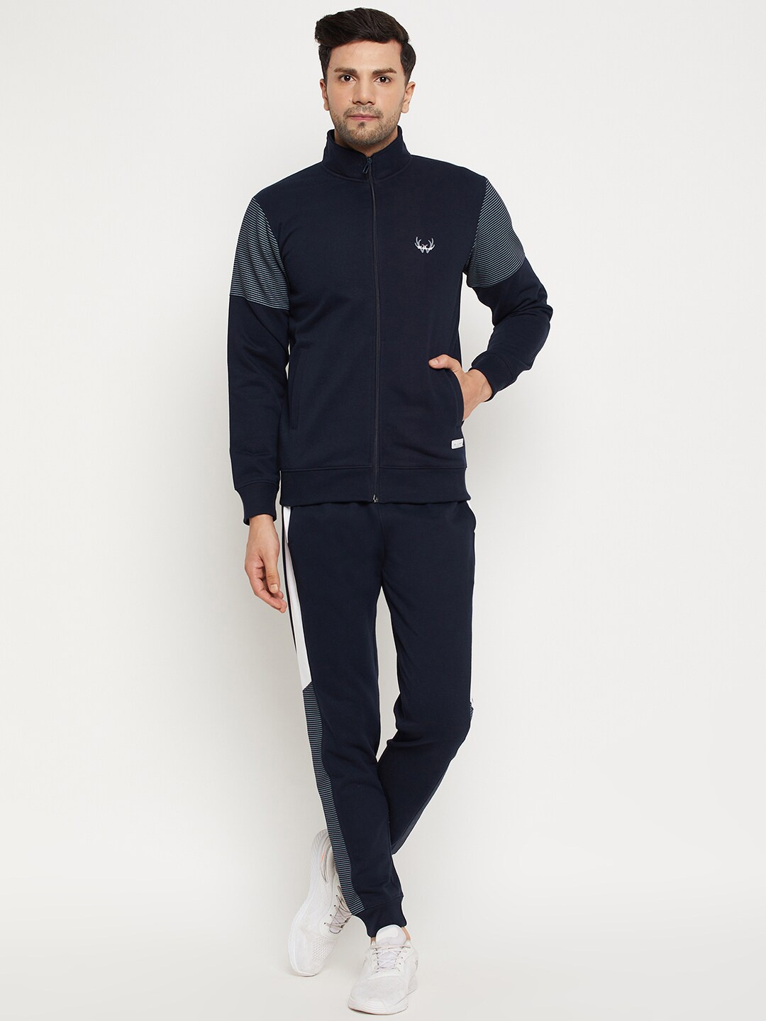 

WILD WEST Mock Collar Cotton Fleece Tracksuits, Navy blue